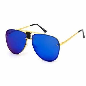 Aviator Sunglasses‎ Blue Mirrored Lens Gold Frame Fashion Men Trendy Driving New